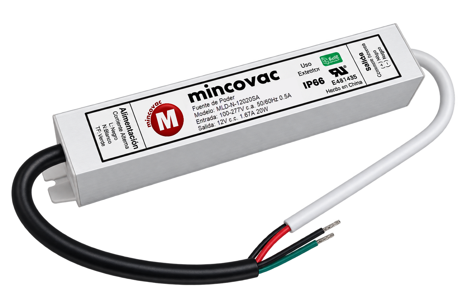 Fuente de poder LED 12V 20W MLD-N-12020SA - vista isométrica