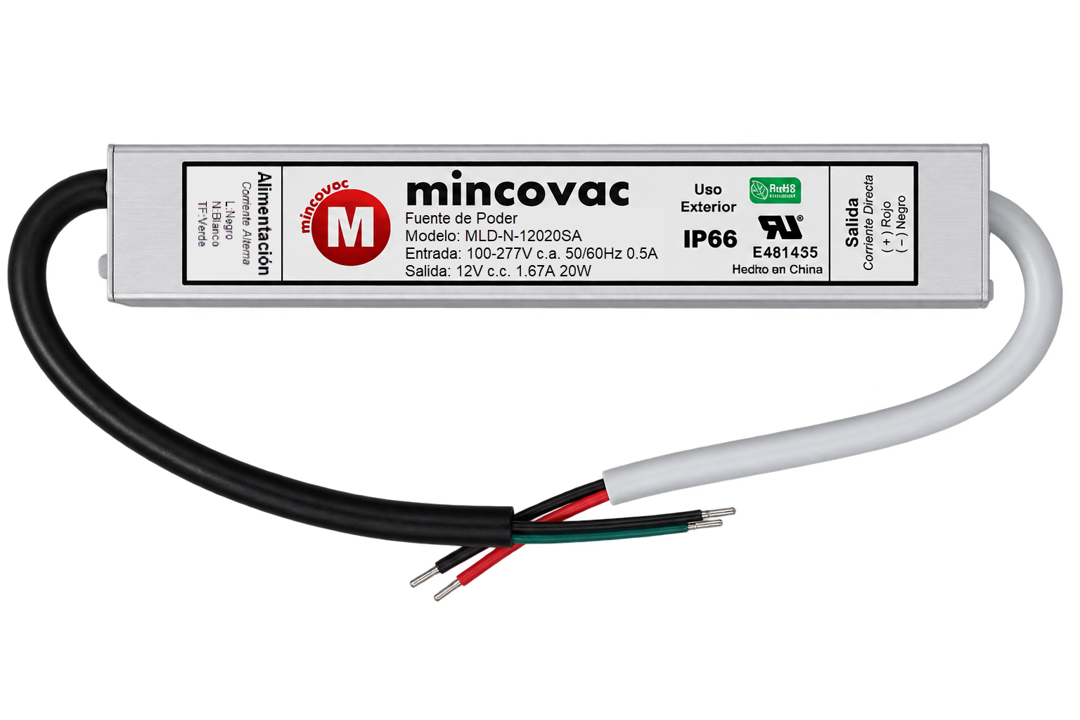 Fuente de poder LED 12V 20W MLD-N-12020SA - vista superior