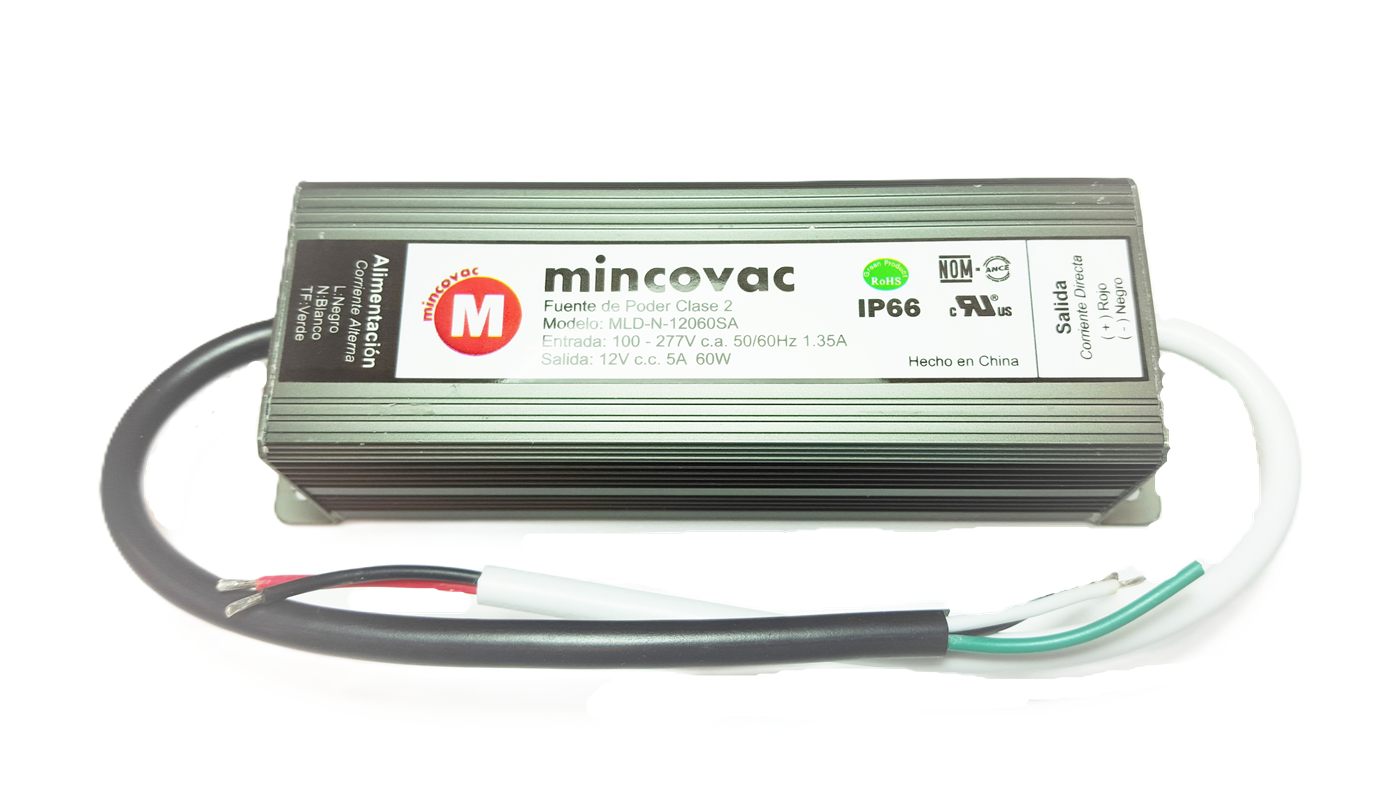 Fuente de Poder LED 12V 60W MLD-N-12060SA, el ejemplo usado en el cálculo de watts = volts × amperes