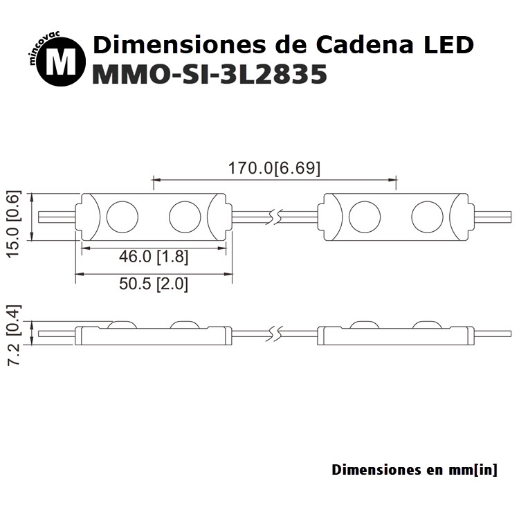 Módulo LED 12V 2 LEDs MMO-SI-2L2835L-CW - cadena de módulos conectados